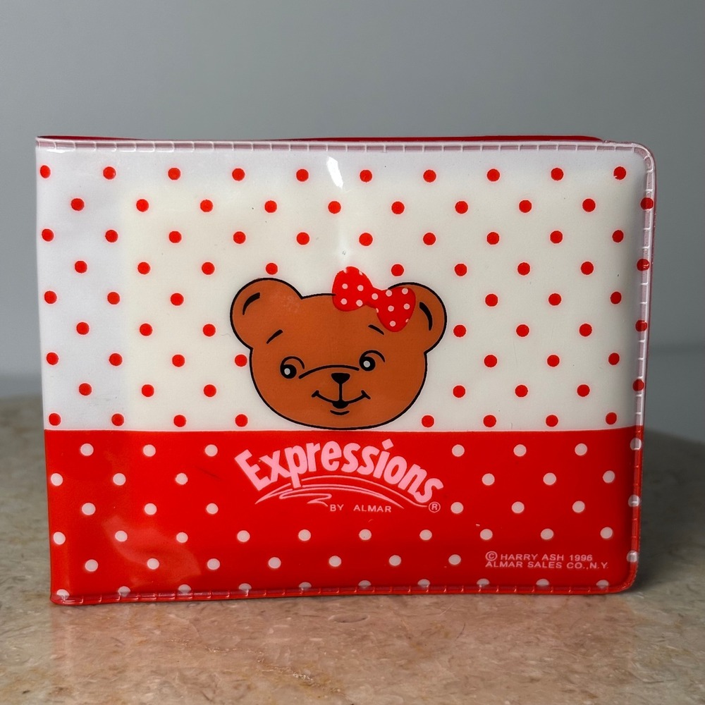 Vintage Expressions By Almar 1996‎ Red Polka Dot Teddy Bear Bi Fold Wallet Retro